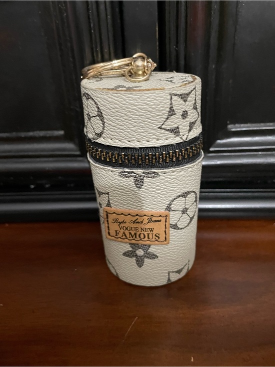 Accessories - Cream Printed Leatherette Mini Case with Keychain bag charm